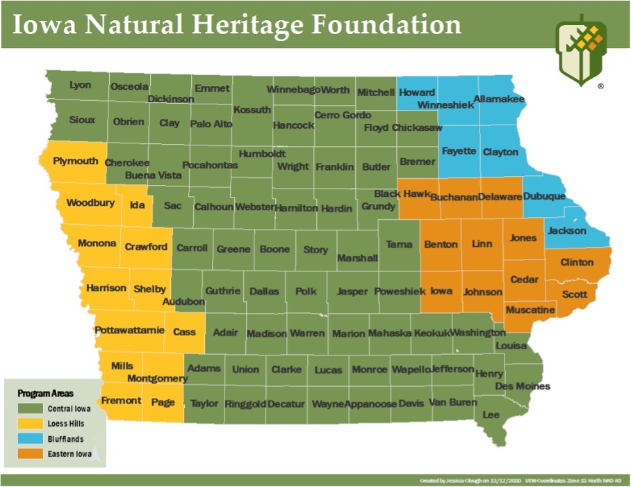 Map showing 4 Land Stewardship Regions in the state of Iowa