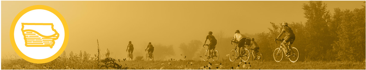 Bikes on a trail with yellow overlay