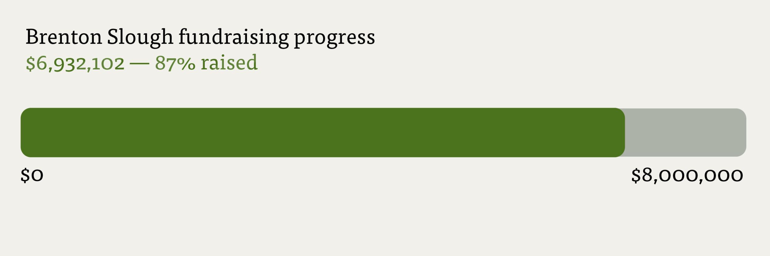 Progress bar showing 87% of funds raised